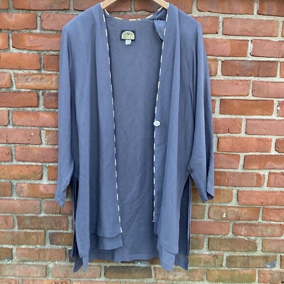 DAyLiLi Silk Two Piece Gray Long Sleeve Cardigan & Pull-on Midi/maxi Skirt Set - Picture 2 of 13